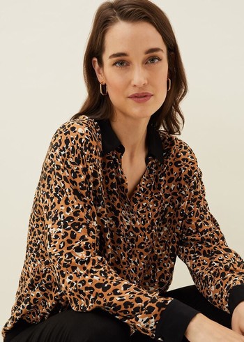 Phase Eight Kaelie Leopard Twist Front Shirts Black/Multicolor Canada | NGBDEV-548